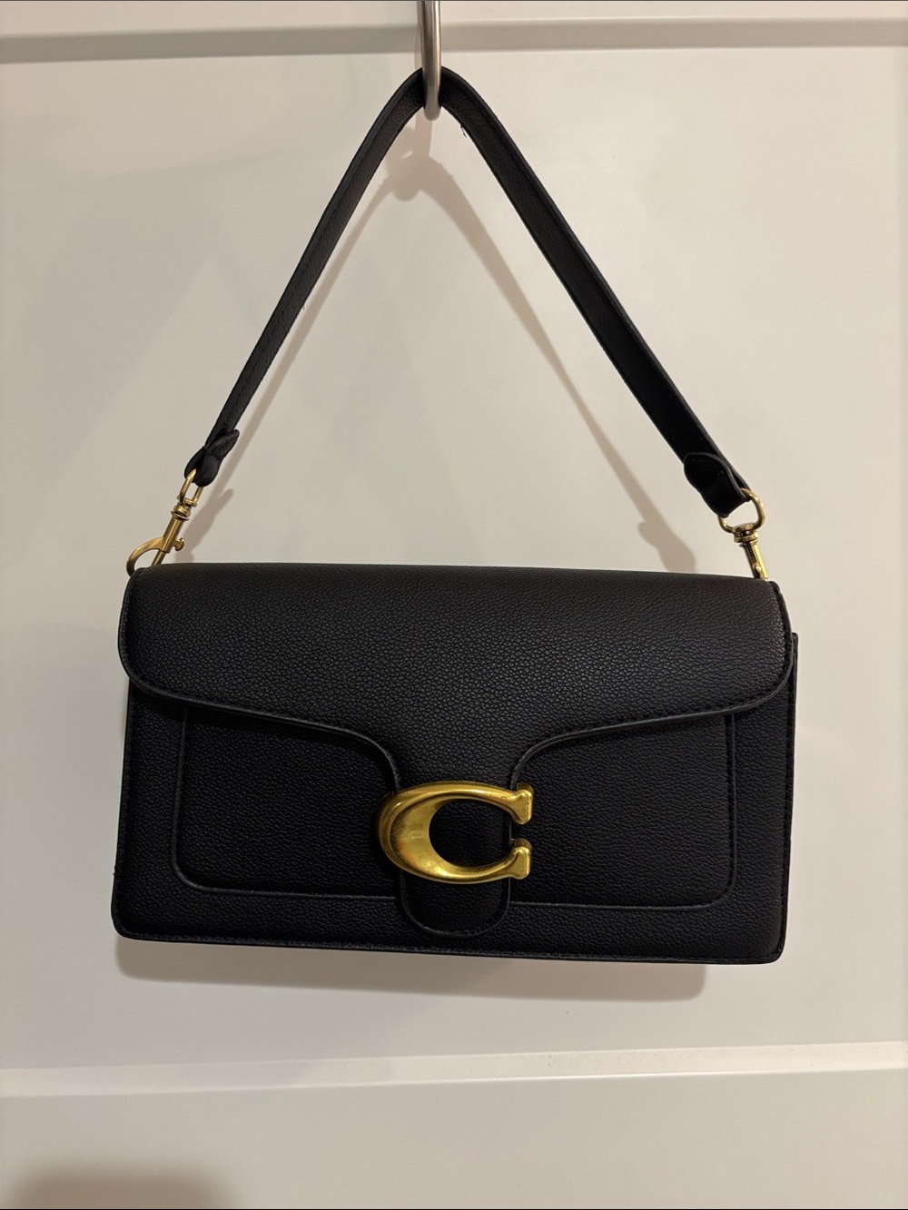Black Leather Shoulder & Crossbody with Gold 'C' Accent NOT AUTHENTIC COACH.